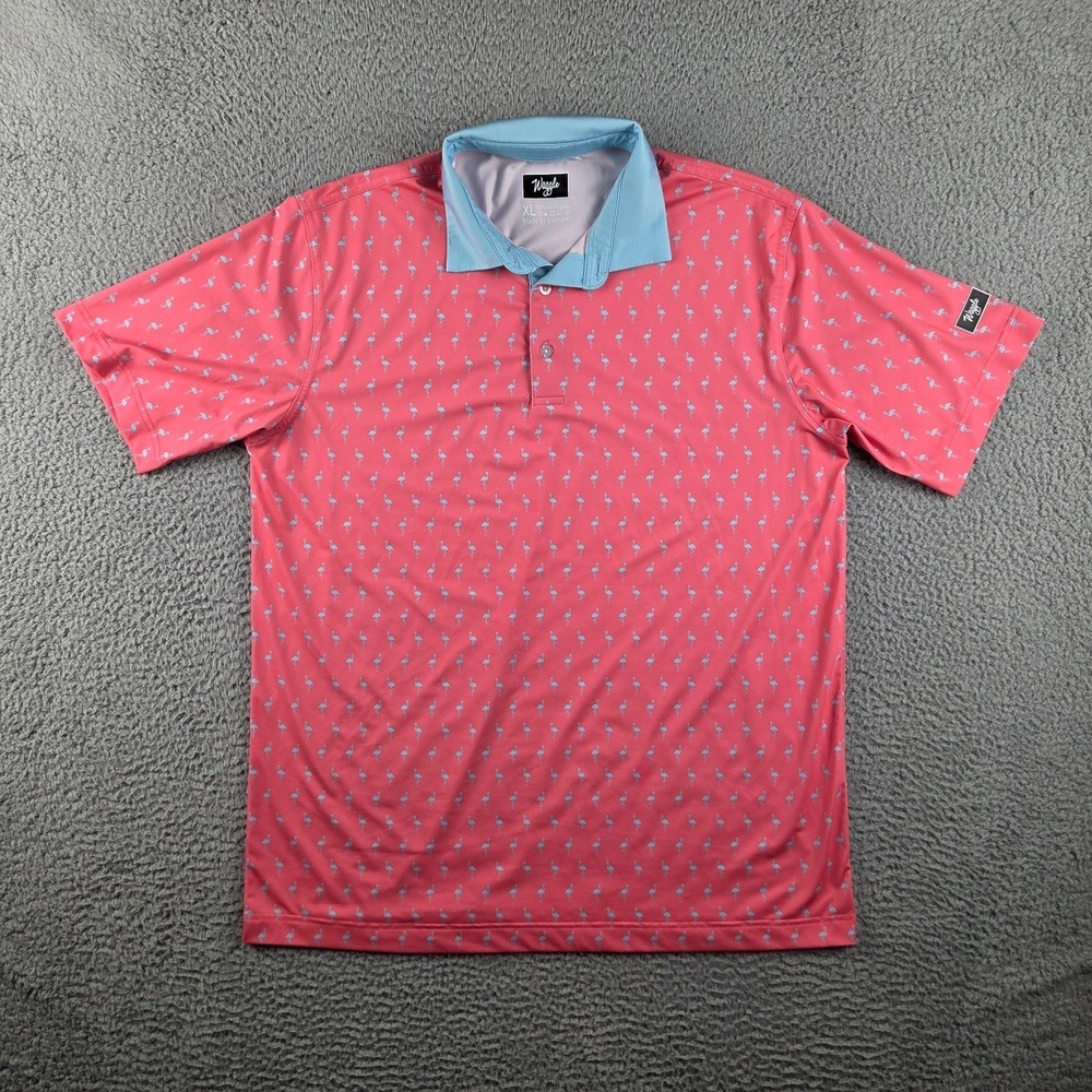 Waggle Golf Polo Mens XL Pink Flamingo Tropical Performance Stretch Loud Shirt